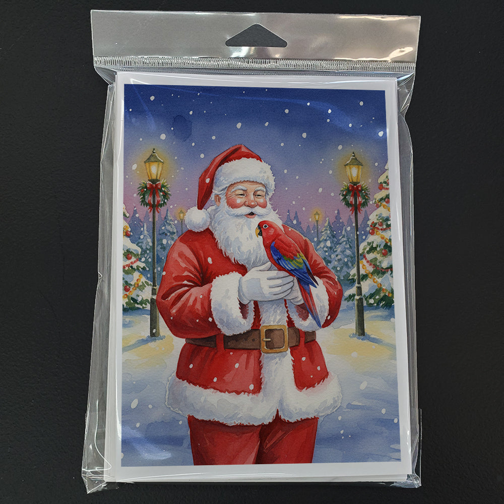 Red Lory with Santa Claus Greeting Cards Pack of 8 Blank Cards with Envelopes Whimsical A7 Size 5x7