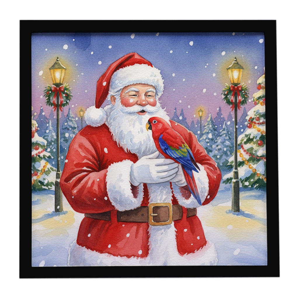 Red Lory with Santa Claus Framed Metal Print Bathroom, Kitchen, Office, Home Decor Wall Art Ready to Hang, Square, 8X8