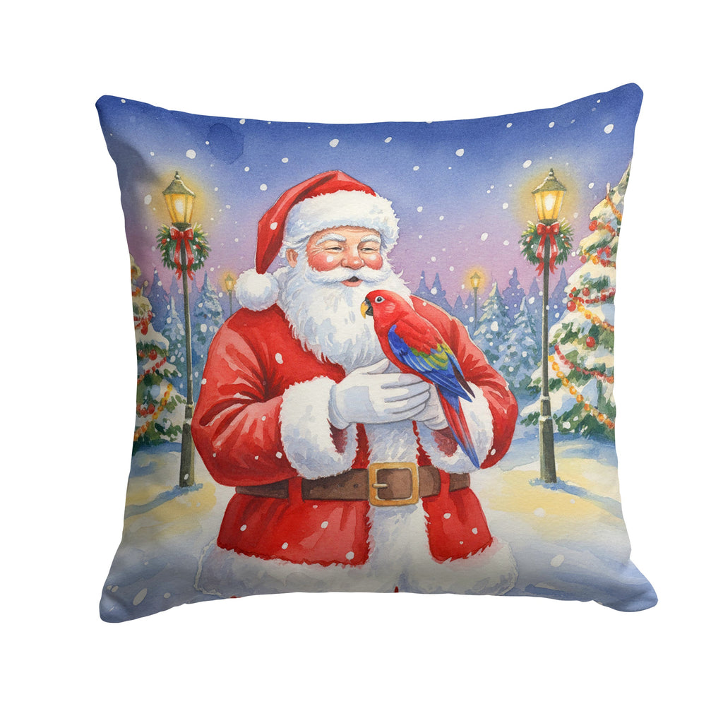Red Lory with Santa Claus Decorative Throw Pillow 18x18 Indoor Outdoor Accent Cushion, Fabric Cover with Insert for Sofa, Bed, Porch & Living Room