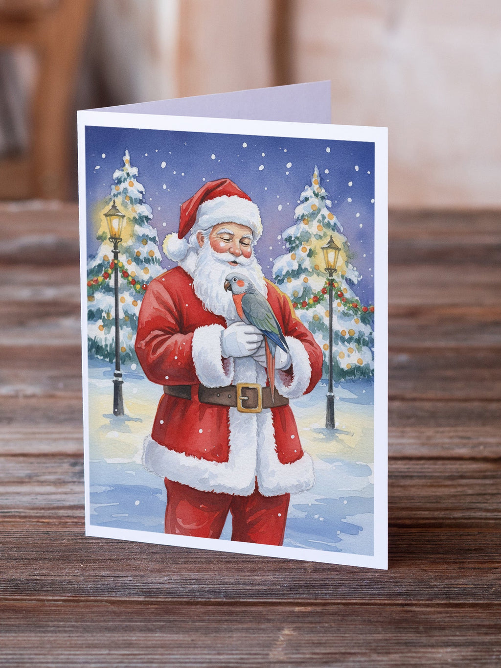 Red Bellied Parrot with Santa Claus Greeting Cards Pack of 8 Blank Cards with Envelopes Whimsical A7 Size 5x7