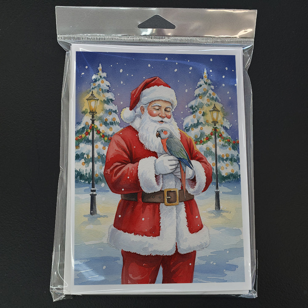 Red Bellied Parrot with Santa Claus Greeting Cards Pack of 8 Blank Cards with Envelopes Whimsical A7 Size 5x7