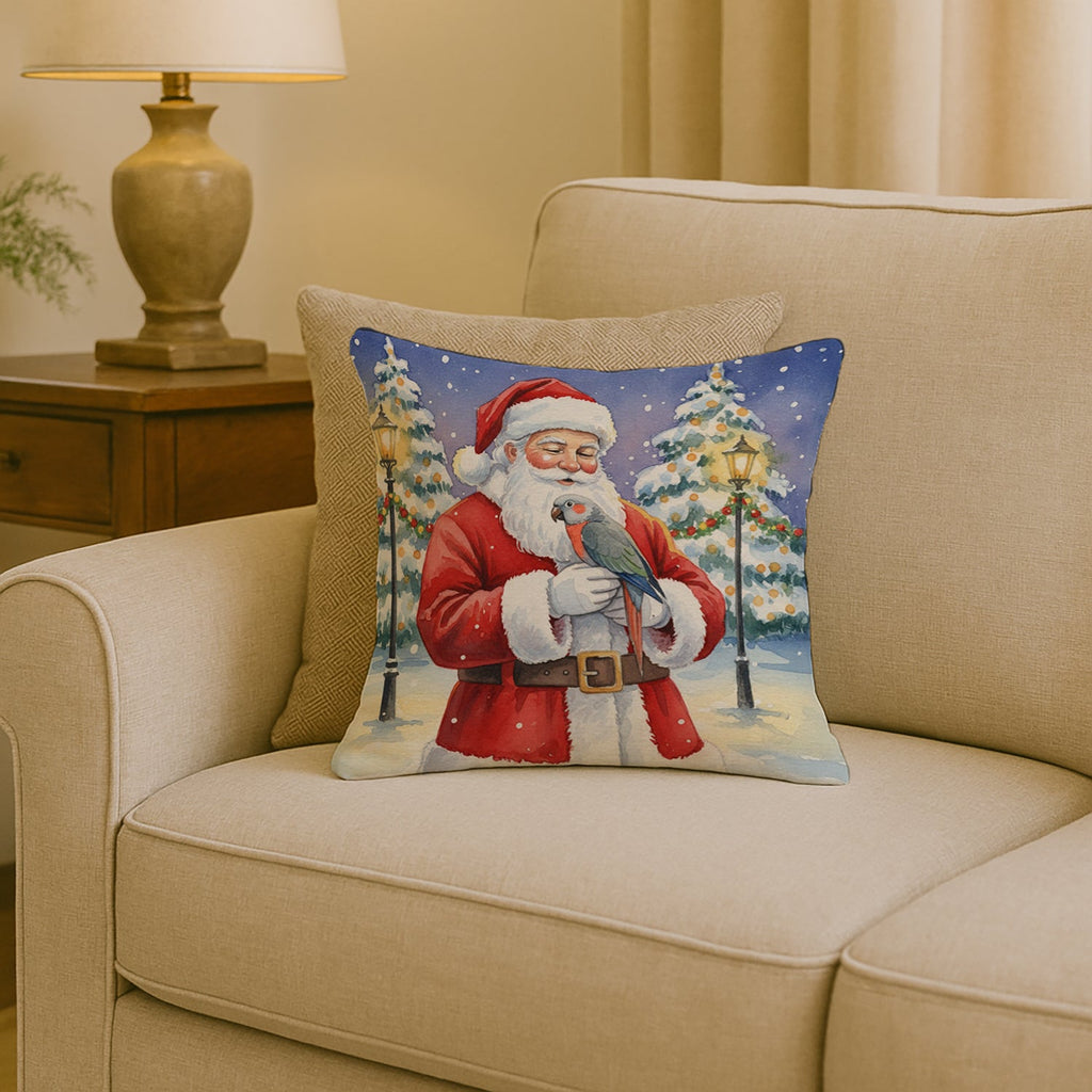 Red Bellied Parrot with Santa Claus Decorative Throw Pillow 18x18 Indoor Outdoor Accent Cushion, Fabric Cover with Insert for Sofa, Bed, Porch & Living Room