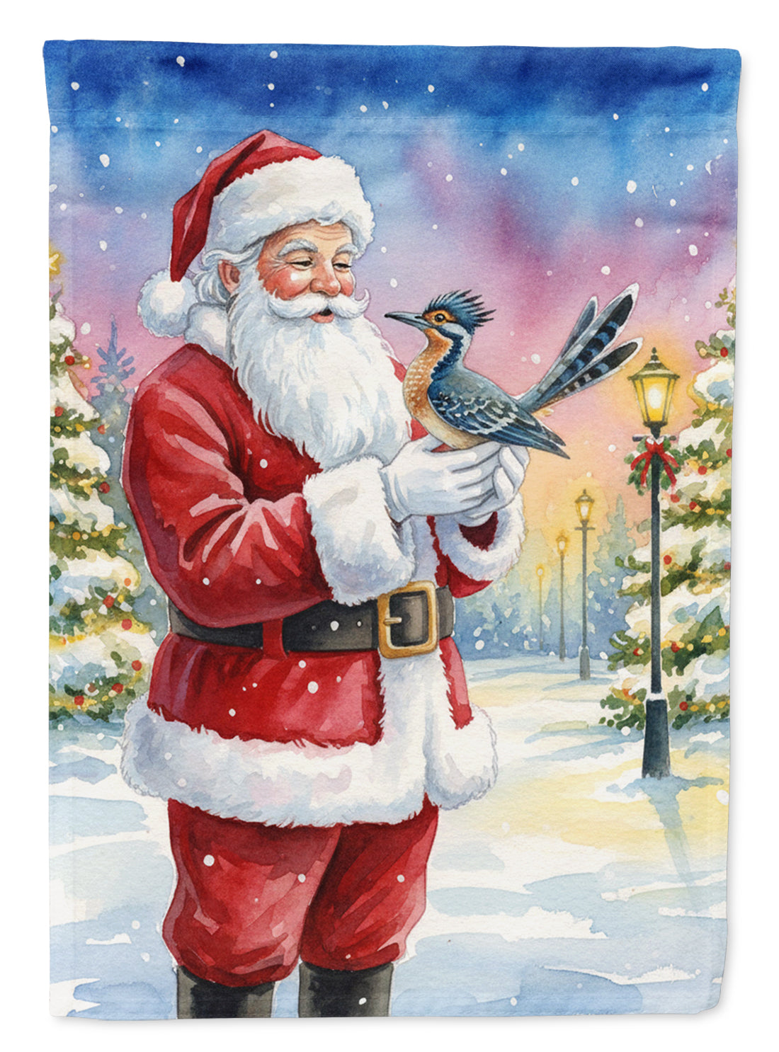 Roadrunner with Santa Claus House Flag 28x40 Porch Sleeve Pole Decorative Outside Yard Banner Artwork Wall Hanging, Polyester
