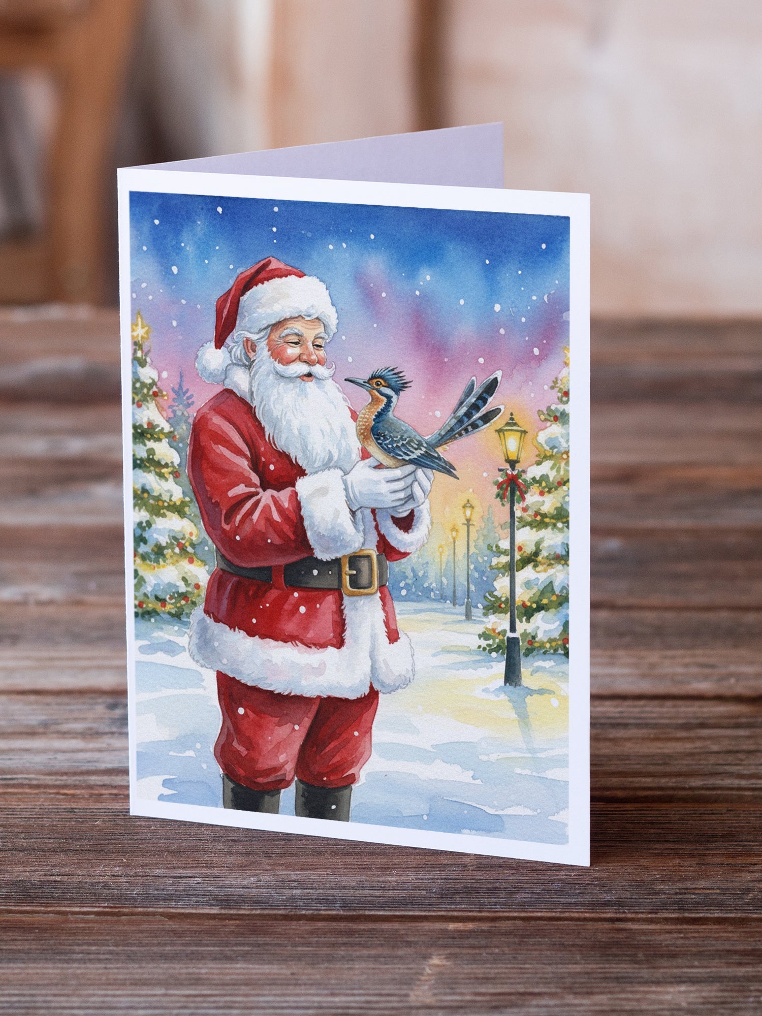 Roadrunner with Santa Claus Greeting Cards Pack of 8 Blank Cards with Envelopes Whimsical A7 Size 5x7