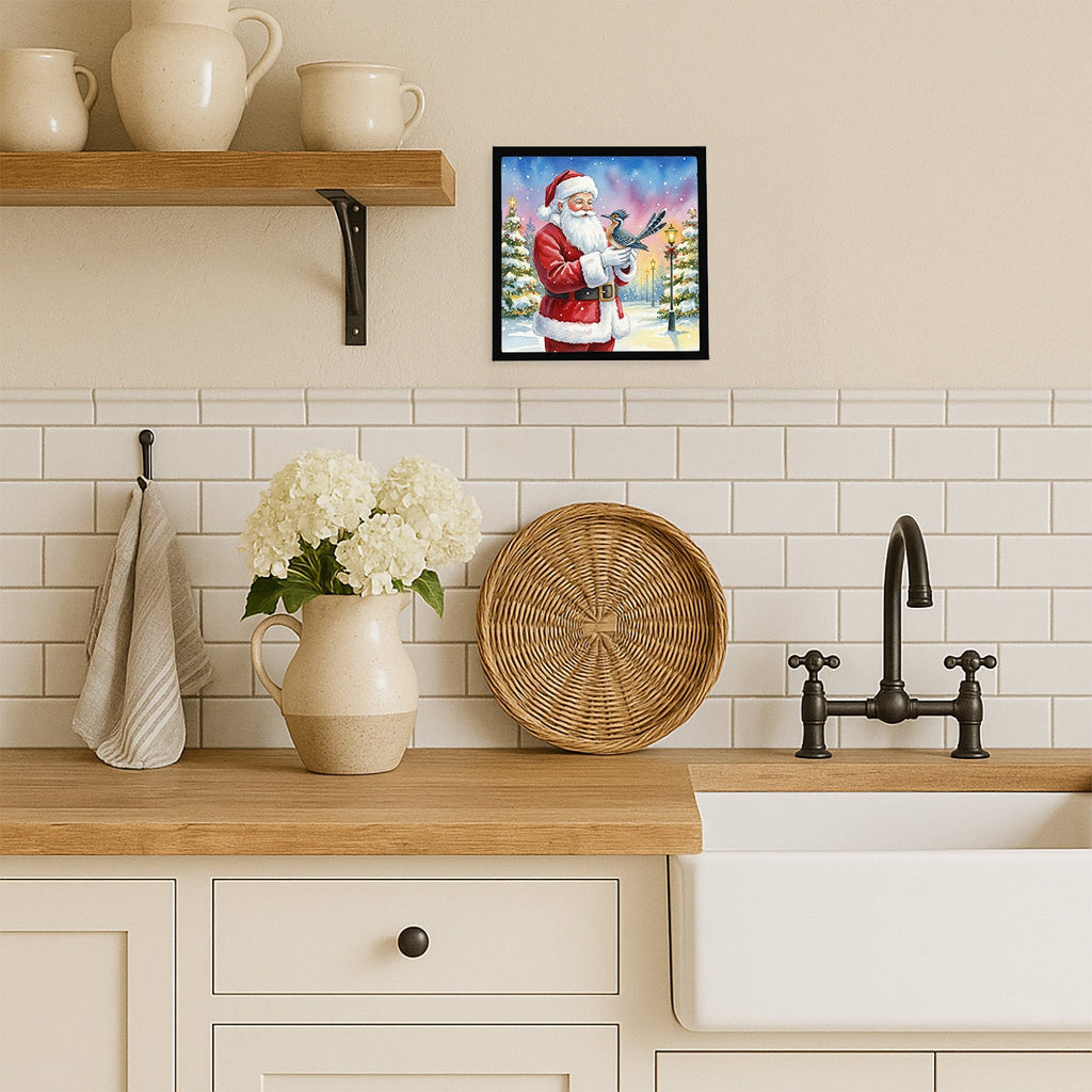 Roadrunner with Santa Claus Framed Metal Print Bathroom, Kitchen, Office, Home Decor Wall Art Ready to Hang, Square, 8X8