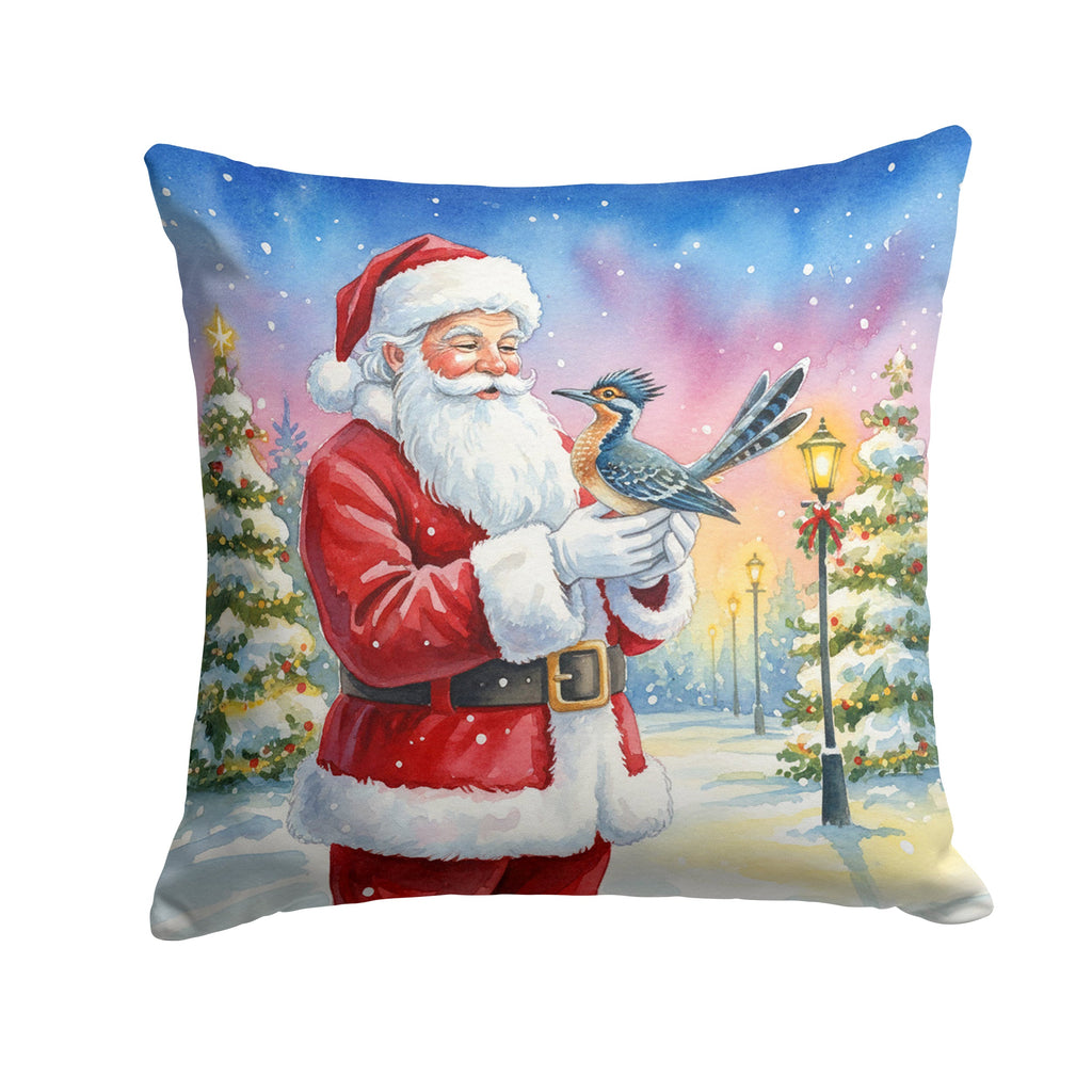 Roadrunner with Santa Claus Decorative Throw Pillow 14x14 Indoor Outdoor Accent Cushion, Fabric Cover with Insert for Sofa, Bed, Porch & Living Room