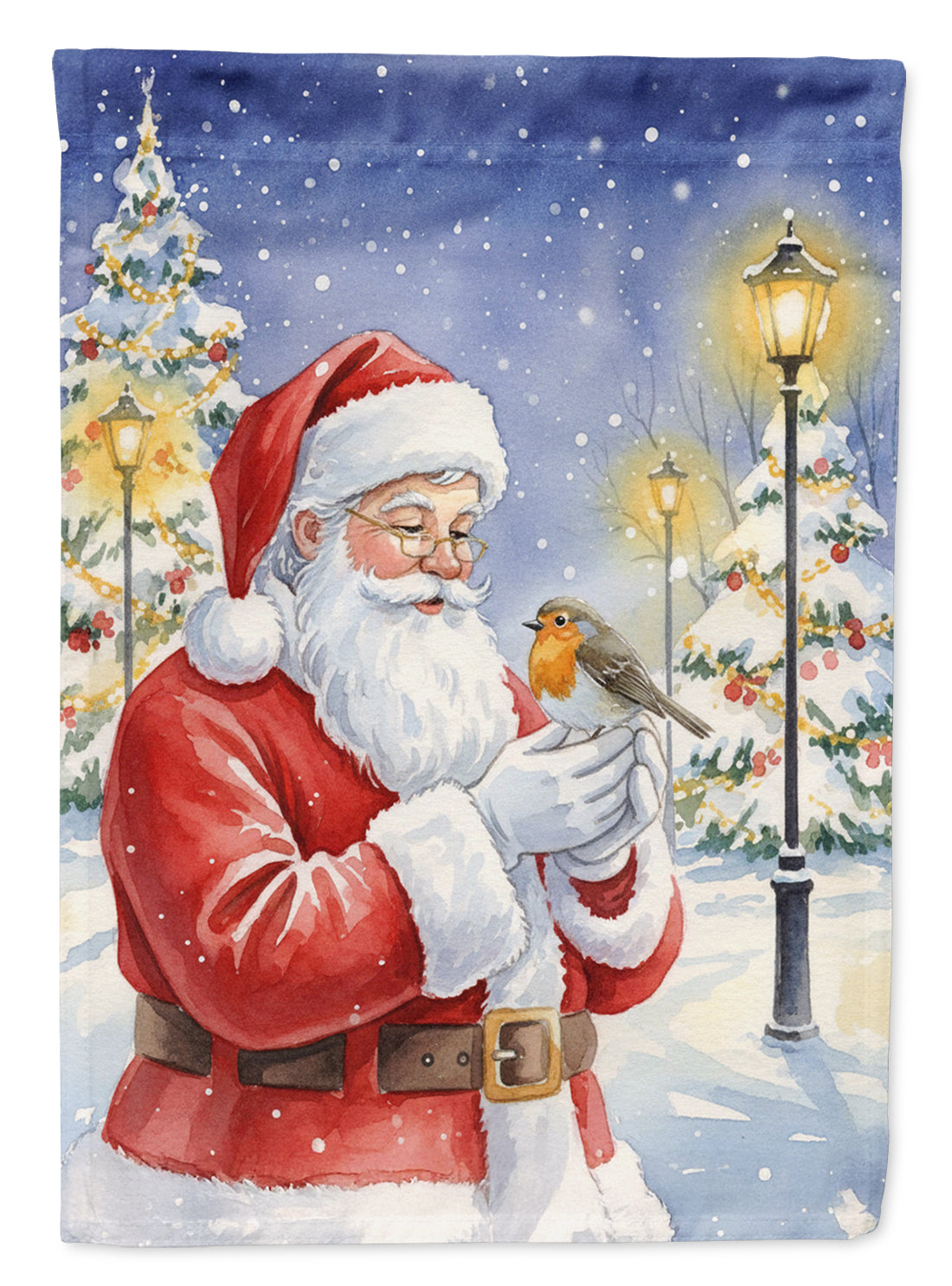 Robin with Santa Claus House Flag 28x40 Porch Sleeve Pole Decorative Outside Yard Banner Artwork Wall Hanging, Polyester