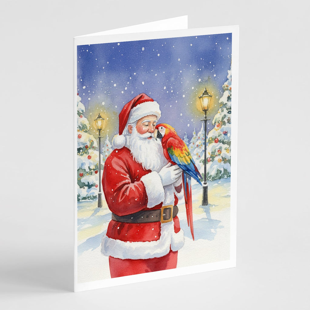 Scarlet Macaw with Santa Claus Greeting Cards Pack of 8 Blank Cards with Envelopes Whimsical A7 Size 5x7
