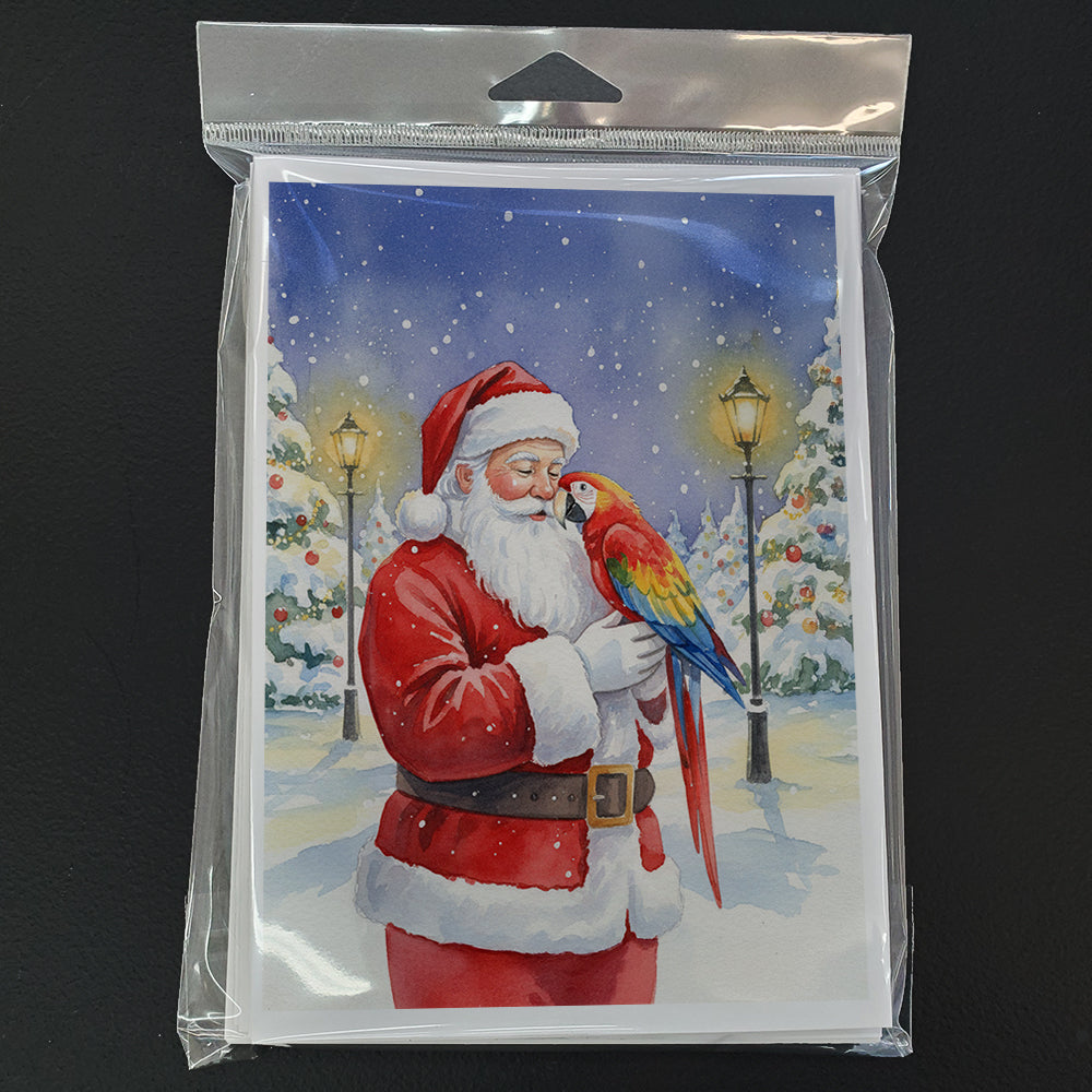 Scarlet Macaw with Santa Claus Greeting Cards Pack of 8 Blank Cards with Envelopes Whimsical A7 Size 5x7