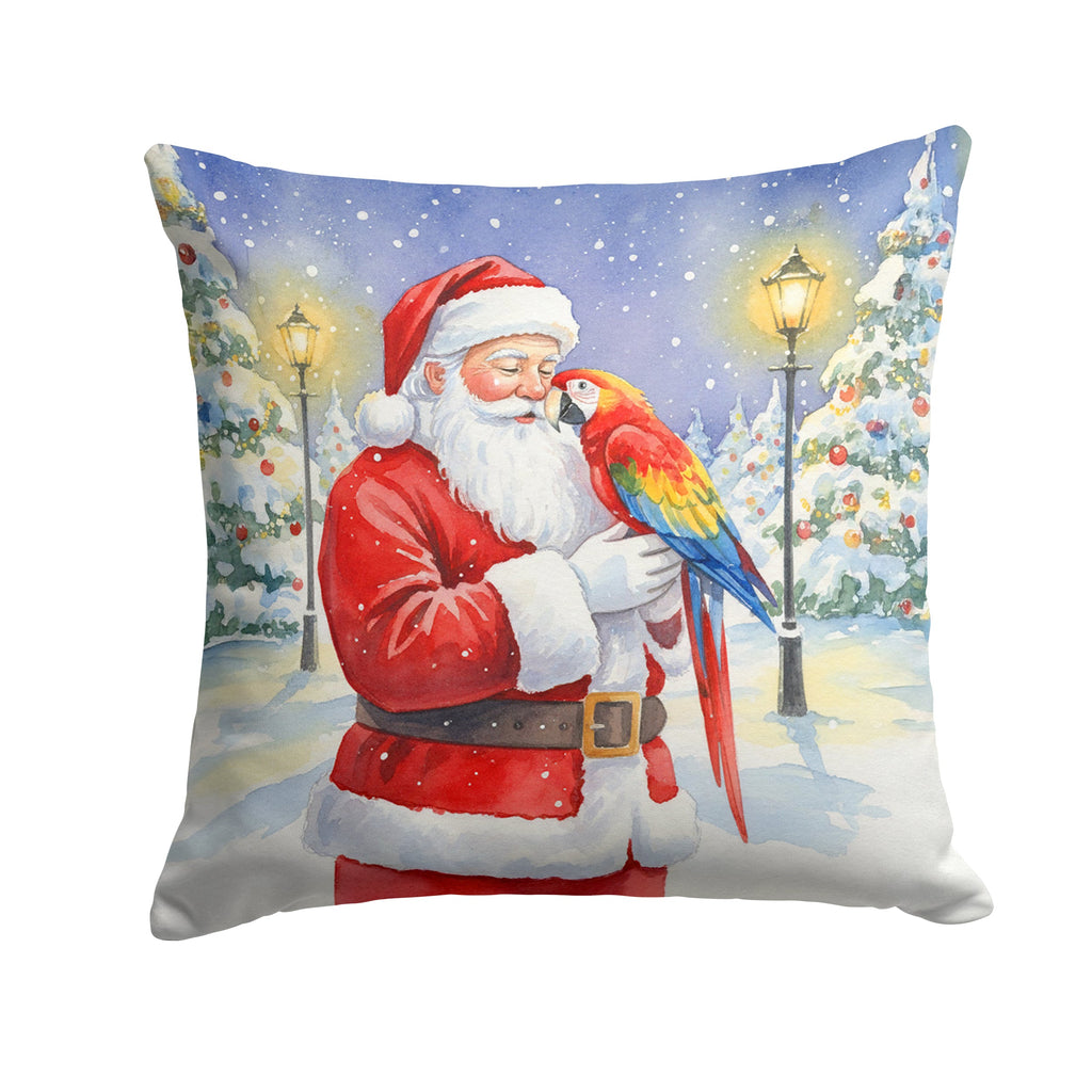Scarlet Macaw with Santa Claus Decorative Throw Pillow 18x18 Indoor Outdoor Accent Cushion, Fabric Cover with Insert for Sofa, Bed, Porch & Living Room