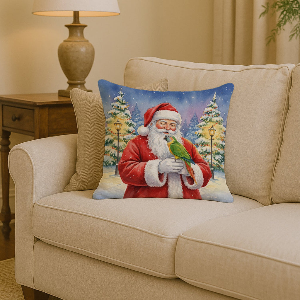 Senegal Parrot with Santa Claus Decorative Throw Pillow 14x14 Indoor Outdoor Accent Cushion, Fabric Cover with Insert for Sofa, Bed, Porch & Living Room