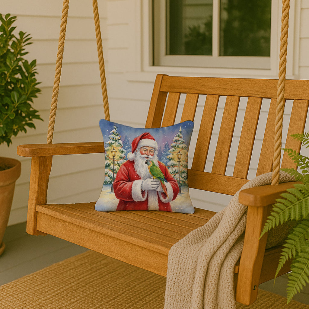 Senegal Parrot with Santa Claus Decorative Throw Pillow 14x14 Indoor Outdoor Accent Cushion, Fabric Cover with Insert for Sofa, Bed, Porch & Living Room