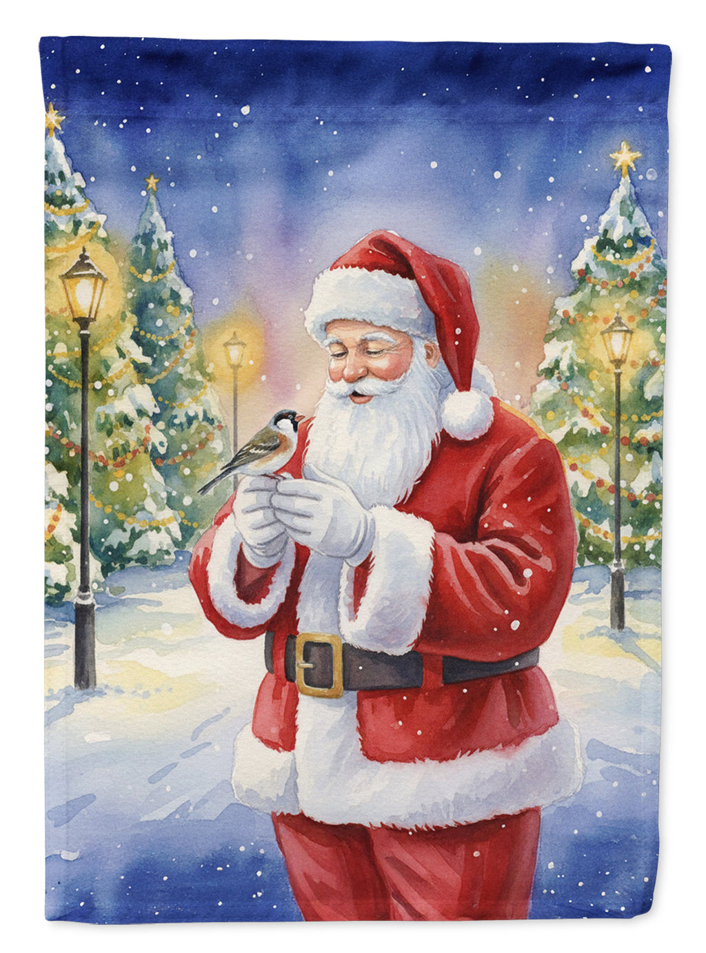 Society Finch with Santa Claus House Flag 28x40 Porch Sleeve Pole Decorative Outside Yard Banner Artwork Wall Hanging, Polyester