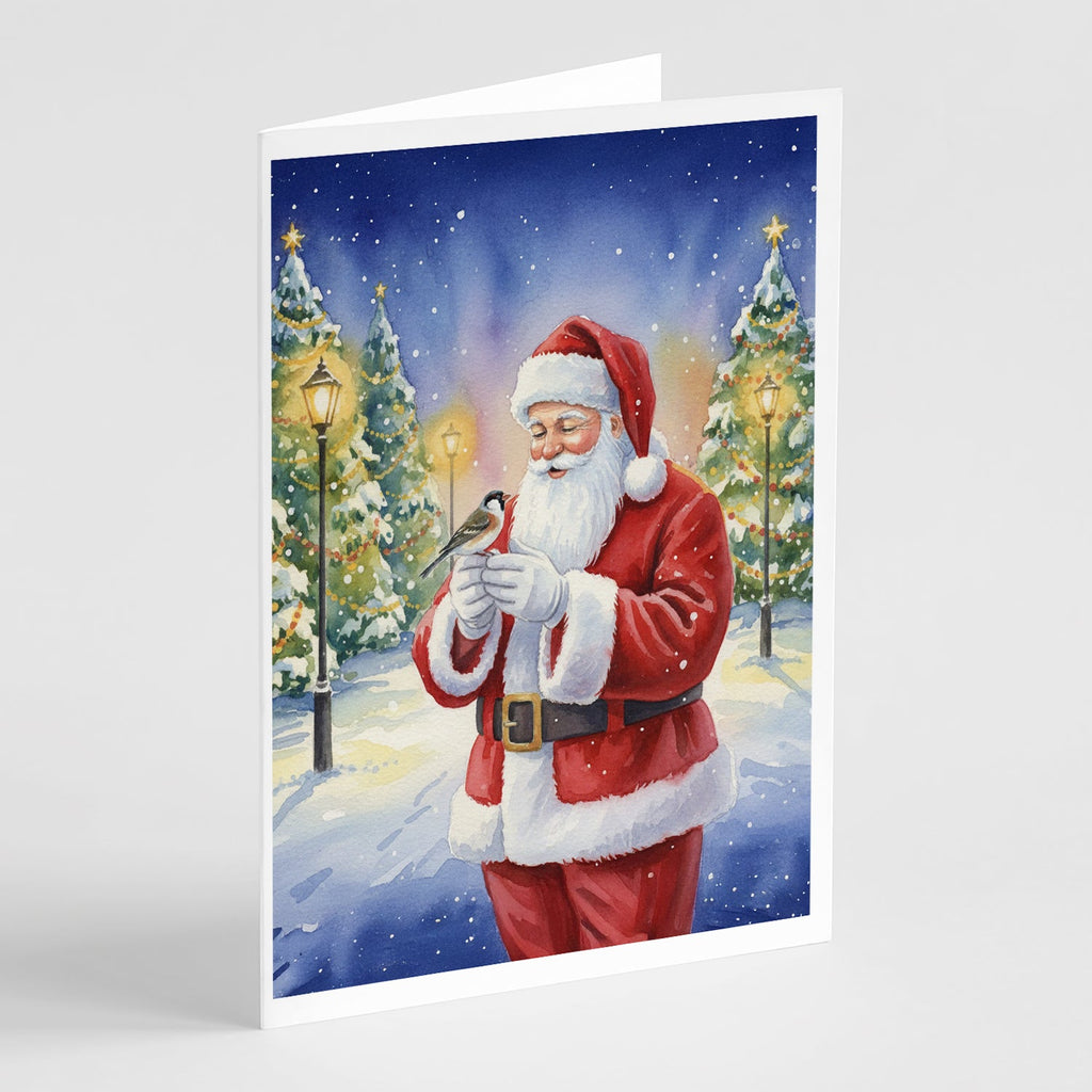 Society Finch with Santa Claus Greeting Cards Pack of 8 Blank Cards with Envelopes Whimsical A7 Size 5x7