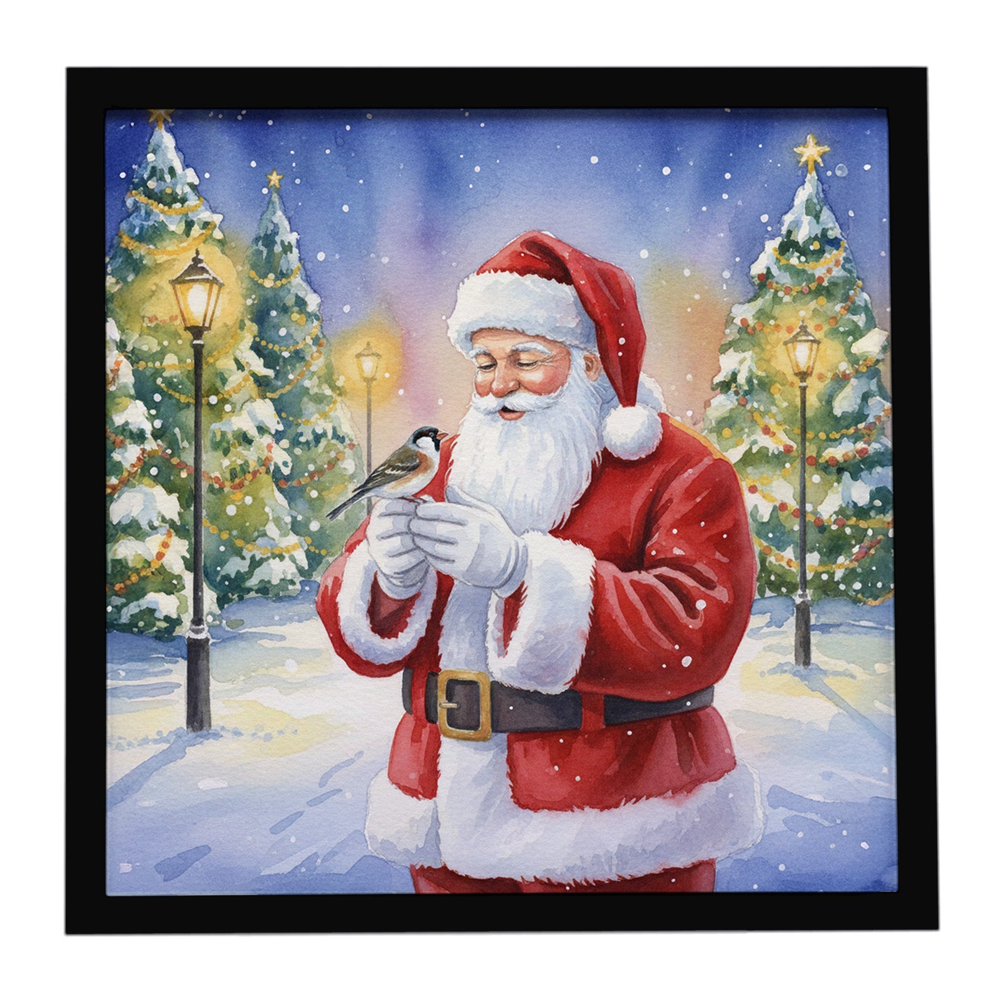 Society Finch with Santa Claus Framed Metal Print Bathroom, Kitchen, Office, Home Decor Wall Art Ready to Hang, Square, 8X8