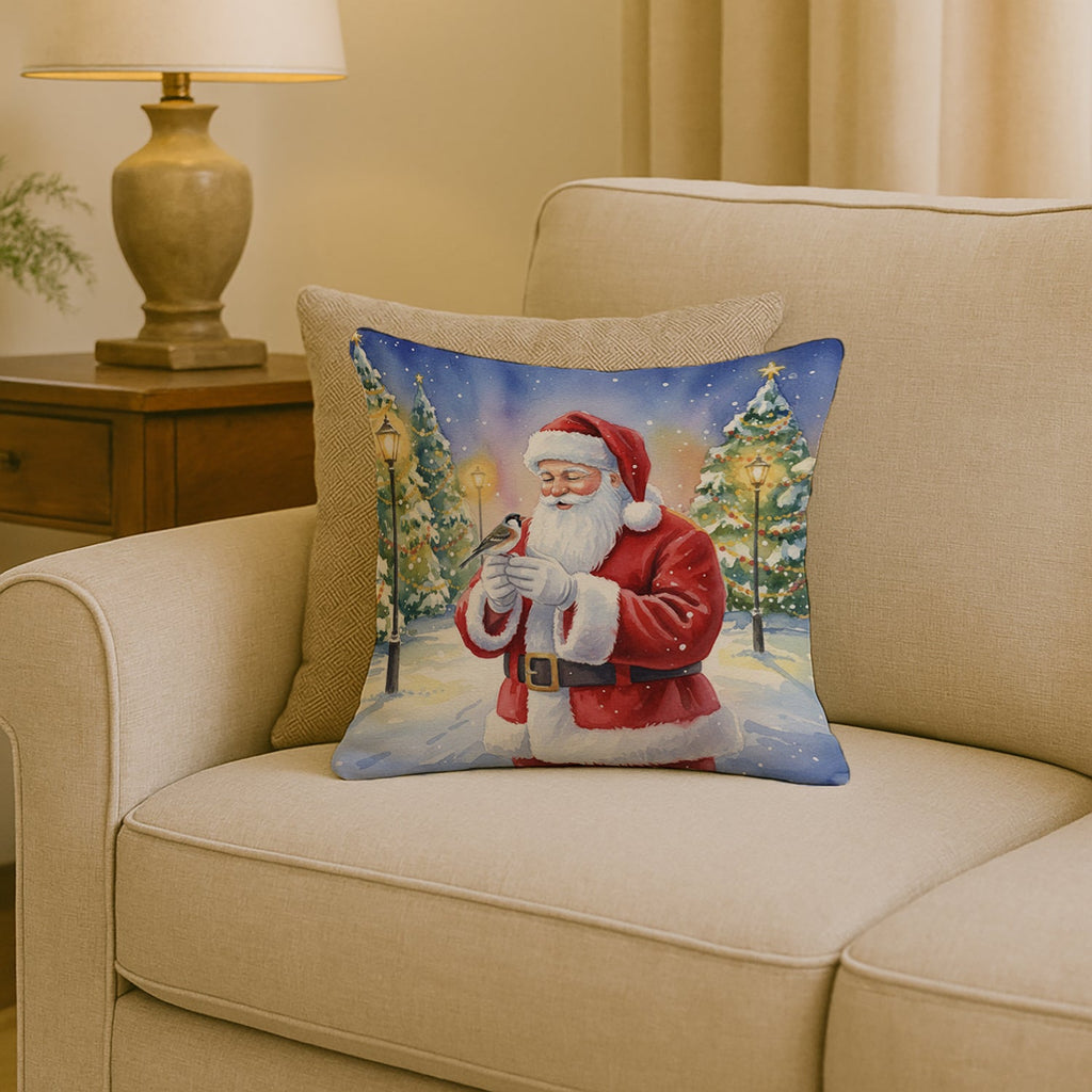 Society Finch with Santa Claus Decorative Throw Pillow 18x18 Indoor Outdoor Accent Cushion, Fabric Cover with Insert for Sofa, Bed, Porch & Living Room