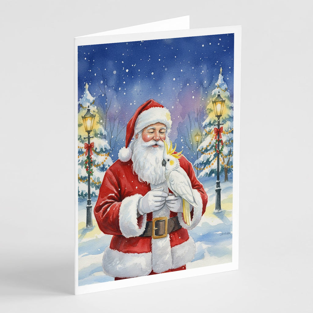 Sulphur Crested Cockatoo with Santa Claus Greeting Cards Pack of 8 Blank Cards with Envelopes Whimsical A7 Size 5x7