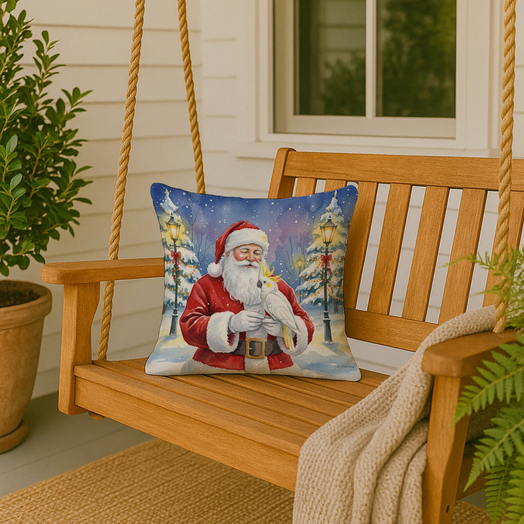 Sulphur Crested Cockatoo with Santa Claus Decorative Throw Pillow 18x18 Indoor Outdoor Accent Cushion, Fabric Cover with Insert for Sofa, Bed, Porch & Living Room