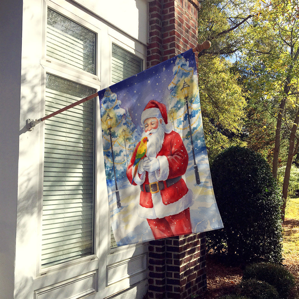 Sun Conure with Santa Claus House Flag 28x40 Porch Sleeve Pole Decorative Outside Yard Banner Artwork Wall Hanging, Polyester