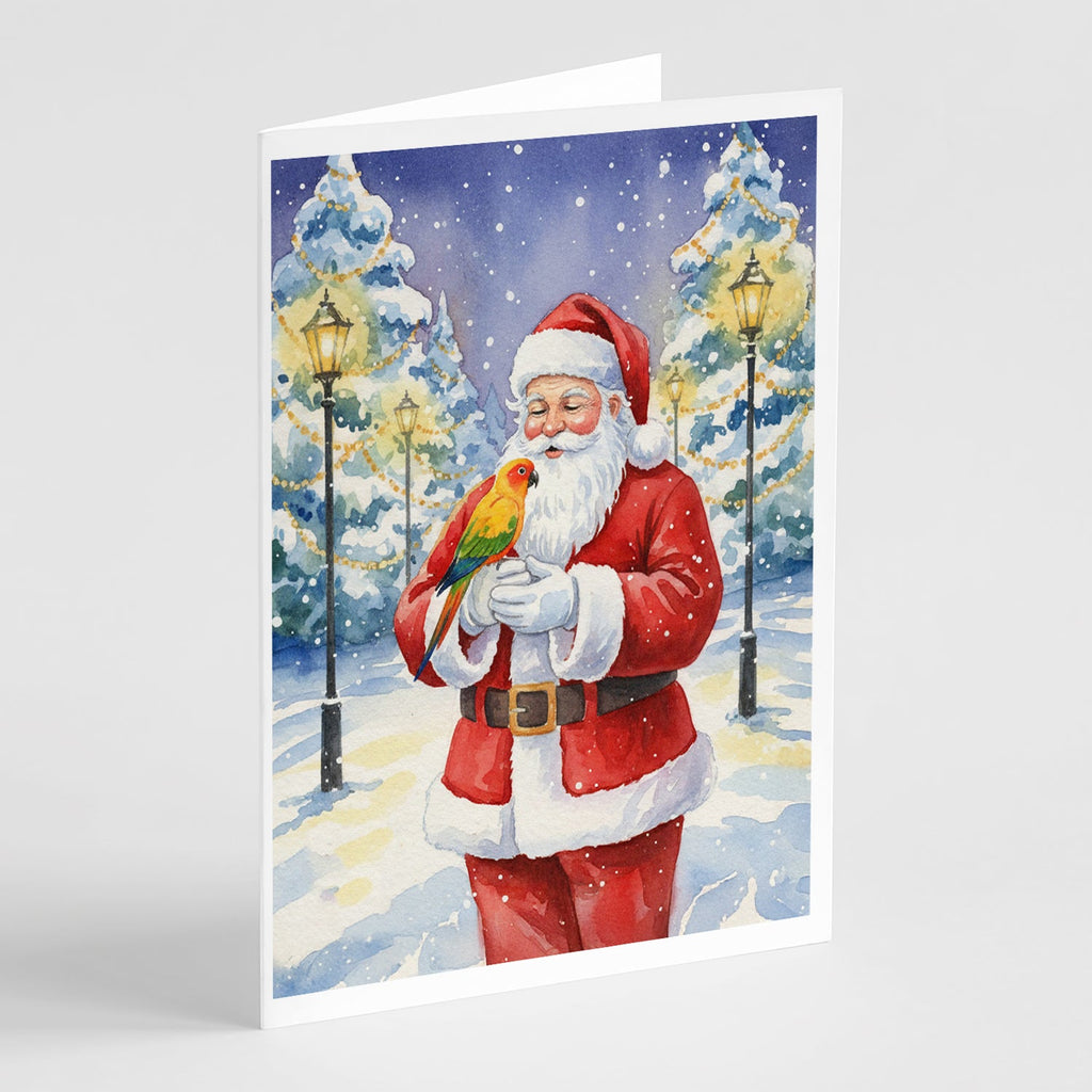Sun Conure with Santa Claus Greeting Cards Pack of 8 Blank Cards with Envelopes Whimsical A7 Size 5x7
