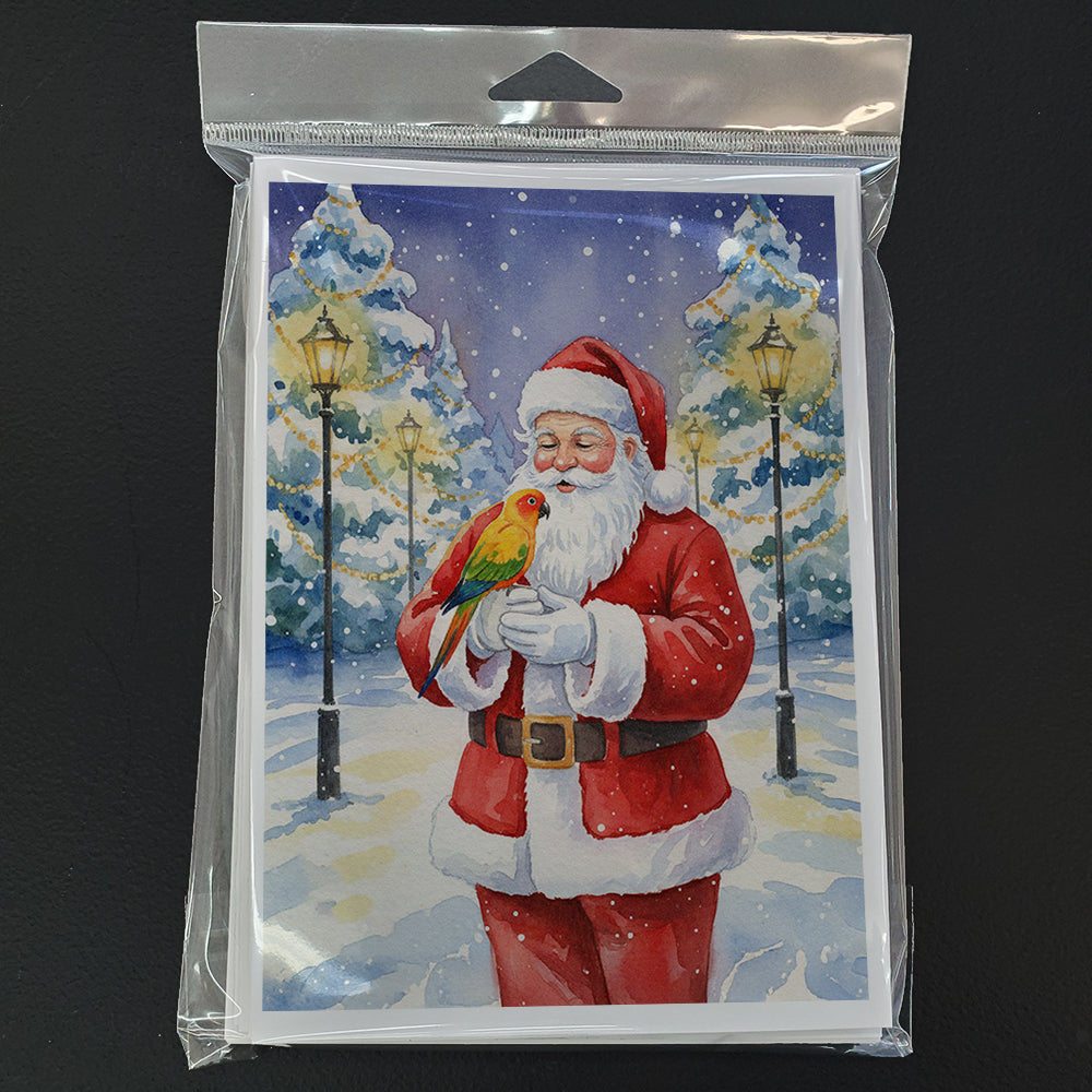 Sun Conure with Santa Claus Greeting Cards Pack of 8 Blank Cards with Envelopes Whimsical A7 Size 5x7