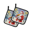 Sun Conure with Santa Claus Pot Holder Set of 2 Heat Resistant Quilted Hot Pads 7.5 x 7.5 Inch, Insulated Kitchen Trivets for Cooking & Baking