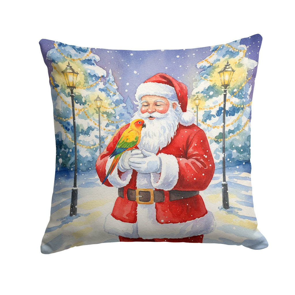 Sun Conure with Santa Claus Decorative Throw Pillow 14x14 Indoor Outdoor Accent Cushion, Fabric Cover with Insert for Sofa, Bed, Porch & Living Room