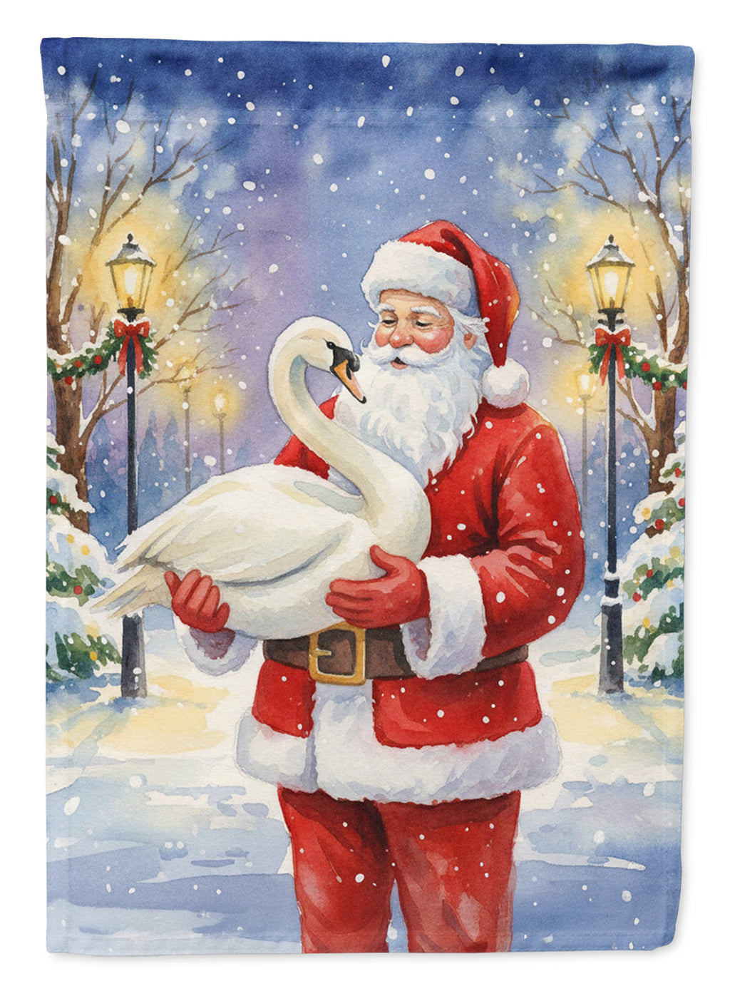 Swan with Santa Claus House Flag 28x40 Porch Sleeve Pole Decorative Outside Yard Banner Artwork Wall Hanging, Polyester