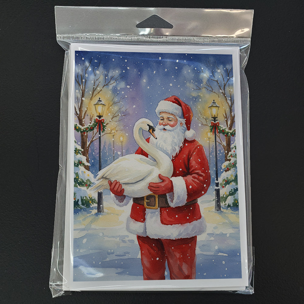 Swan with Santa Claus Greeting Cards Pack of 8 Blank Cards with Envelopes Whimsical A7 Size 5x7