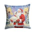 Swan with Santa Claus Decorative Throw Pillow 14x14 Indoor Outdoor Accent Cushion, Fabric Cover with Insert for Sofa, Bed, Porch & Living Room