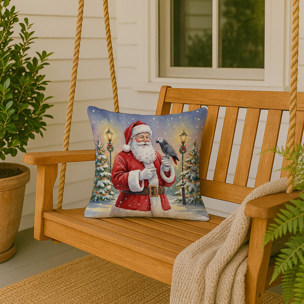 Timneh African Grey with Santa Claus Decorative Throw Pillow 18x18 Indoor Outdoor Accent Cushion, Fabric Cover with Insert for Sofa, Bed, Porch & Living Room