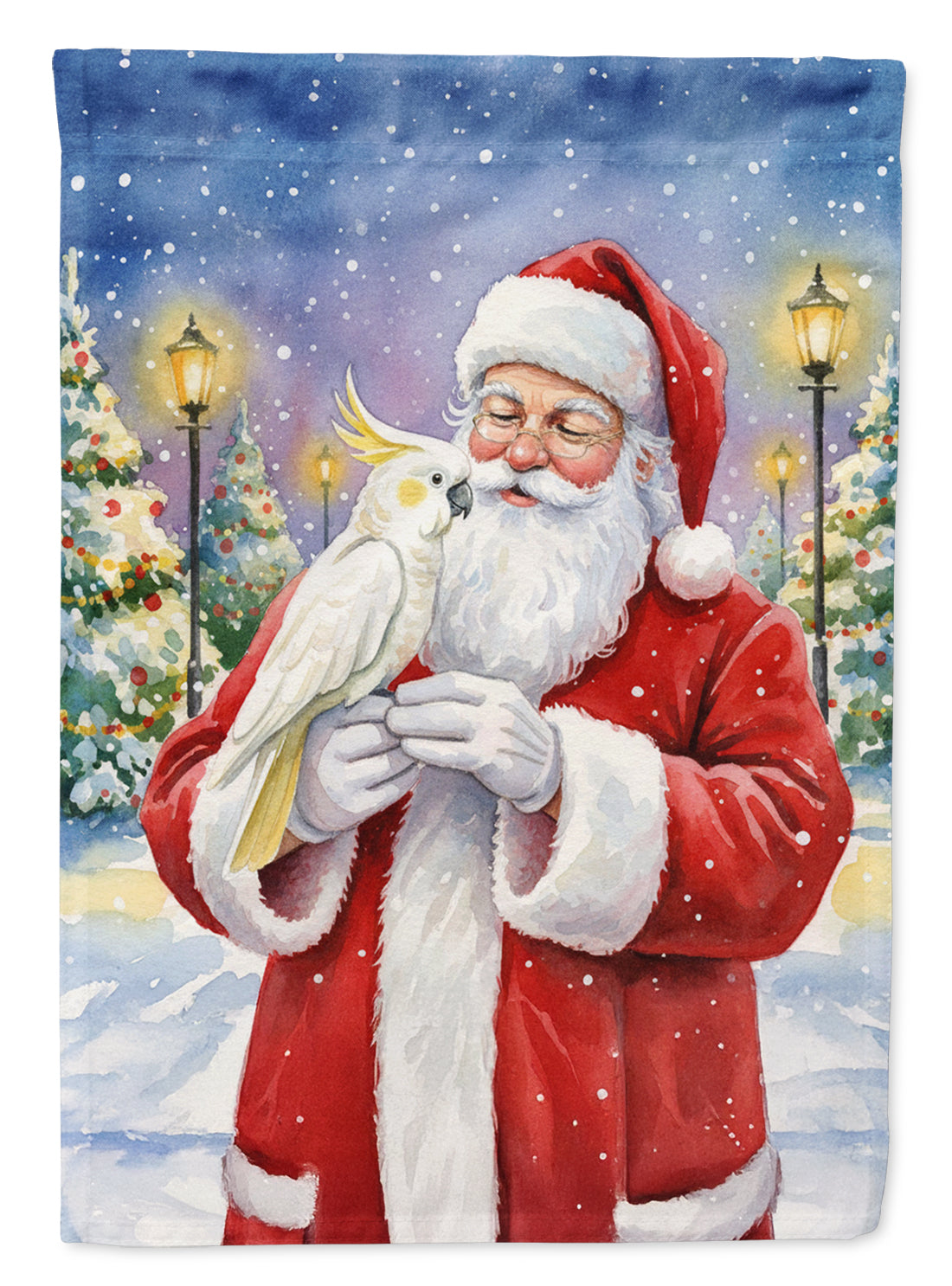 Umbrella Cockatoo with Santa Claus House Flag 28x40 Porch Sleeve Pole Decorative Outside Yard Banner Artwork Wall Hanging, Polyester
