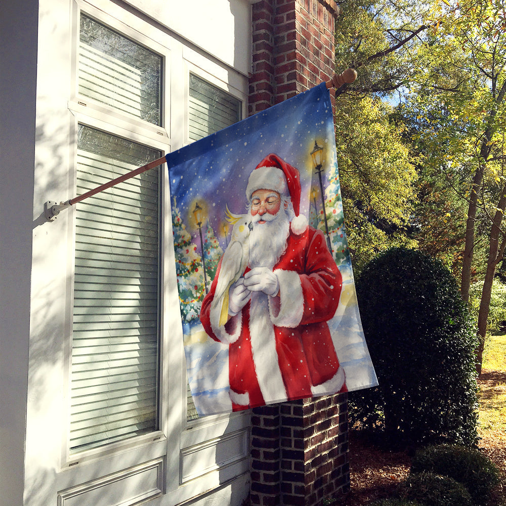Umbrella Cockatoo with Santa Claus House Flag 28x40 Porch Sleeve Pole Decorative Outside Yard Banner Artwork Wall Hanging, Polyester