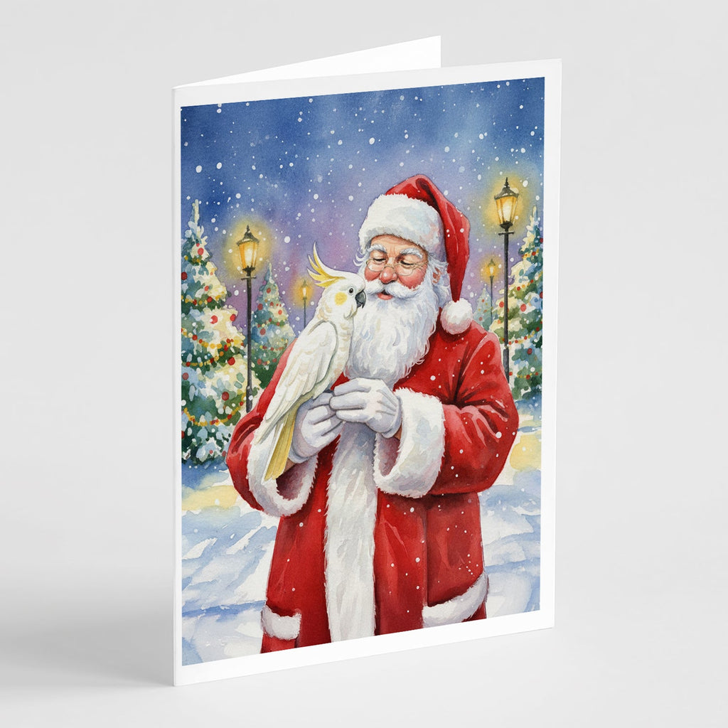 Umbrella Cockatoo with Santa Claus Greeting Cards Pack of 8 Blank Cards with Envelopes Whimsical A7 Size 5x7