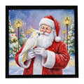 Umbrella Cockatoo with Santa Claus Framed Metal Print Bathroom, Kitchen, Office, Home Decor Wall Art Ready to Hang, Square, 8X8