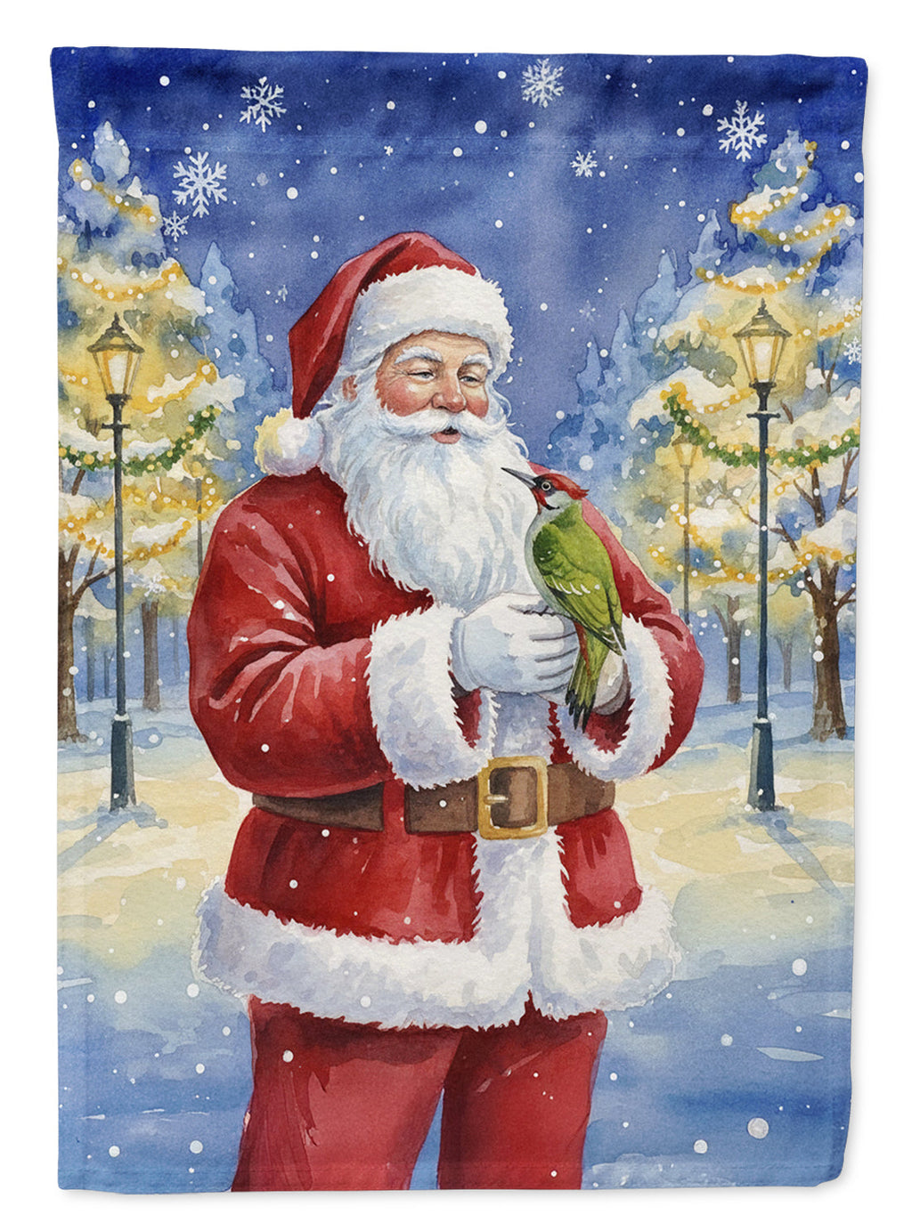 Woodpecker with Santa Claus House Flag 28x40 Porch Sleeve Pole Decorative Outside Yard Banner Artwork Wall Hanging, Polyester