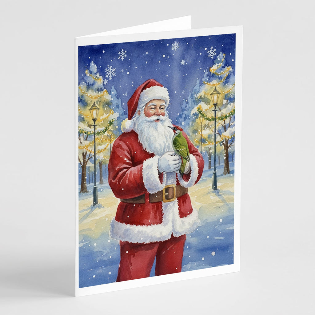 Woodpecker with Santa Claus Greeting Cards Pack of 8 Blank Cards with Envelopes Whimsical A7 Size 5x7