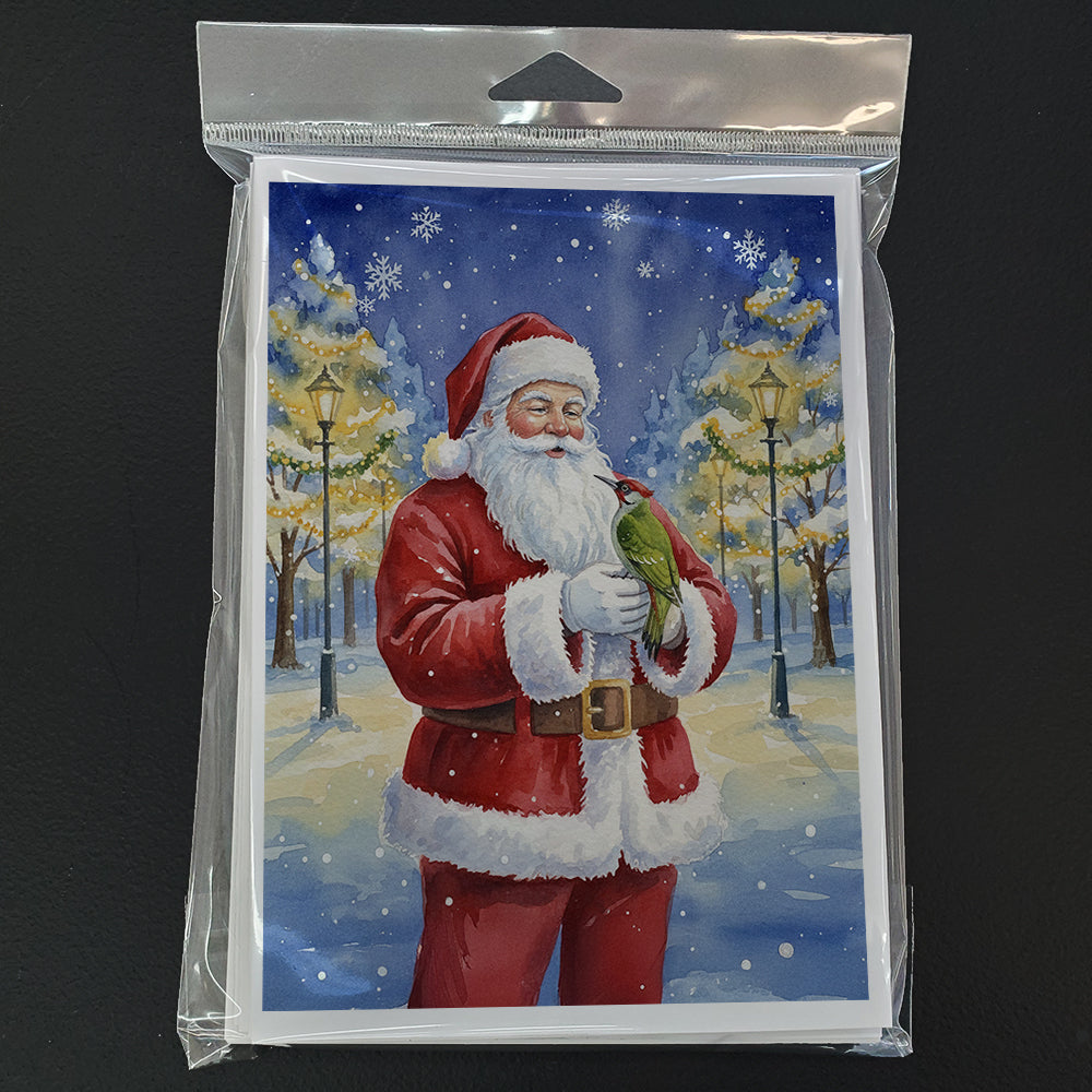 Woodpecker with Santa Claus Greeting Cards Pack of 8 Blank Cards with Envelopes Whimsical A7 Size 5x7