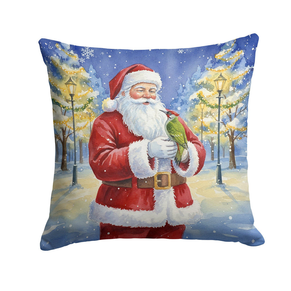 Woodpecker with Santa Claus Decorative Throw Pillow 18x18 Indoor Outdoor Accent Cushion, Fabric Cover with Insert for Sofa, Bed, Porch & Living Room