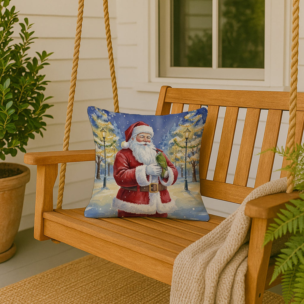 Woodpecker with Santa Claus Decorative Throw Pillow 18x18 Indoor Outdoor Accent Cushion, Fabric Cover with Insert for Sofa, Bed, Porch & Living Room
