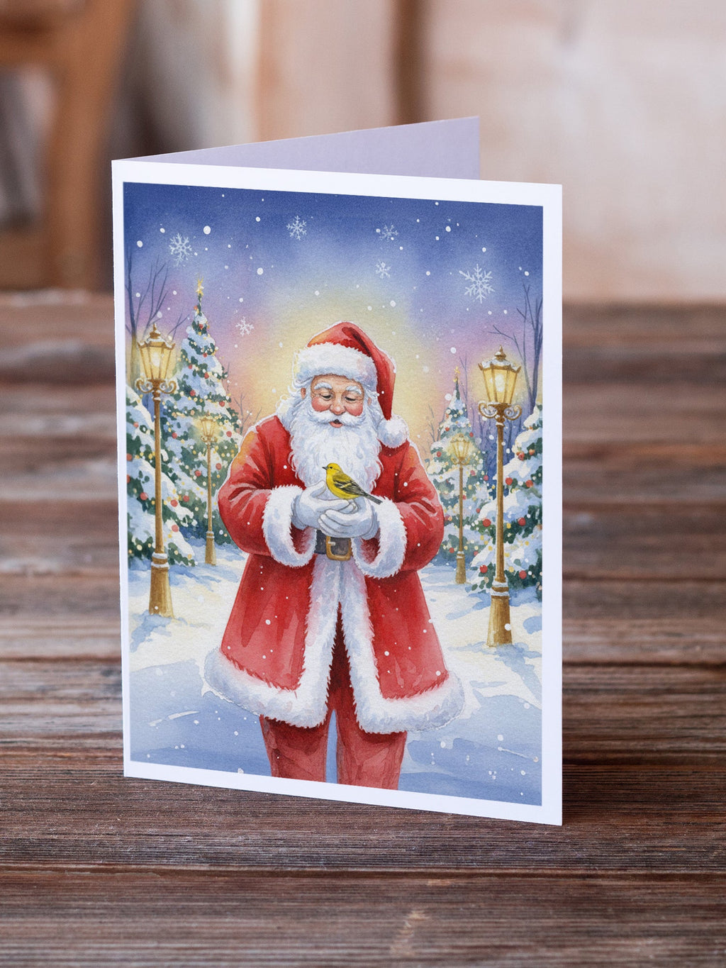 Yellowhammer with Santa Claus Greeting Cards Pack of 8 Blank Cards with Envelopes Whimsical A7 Size 5x7