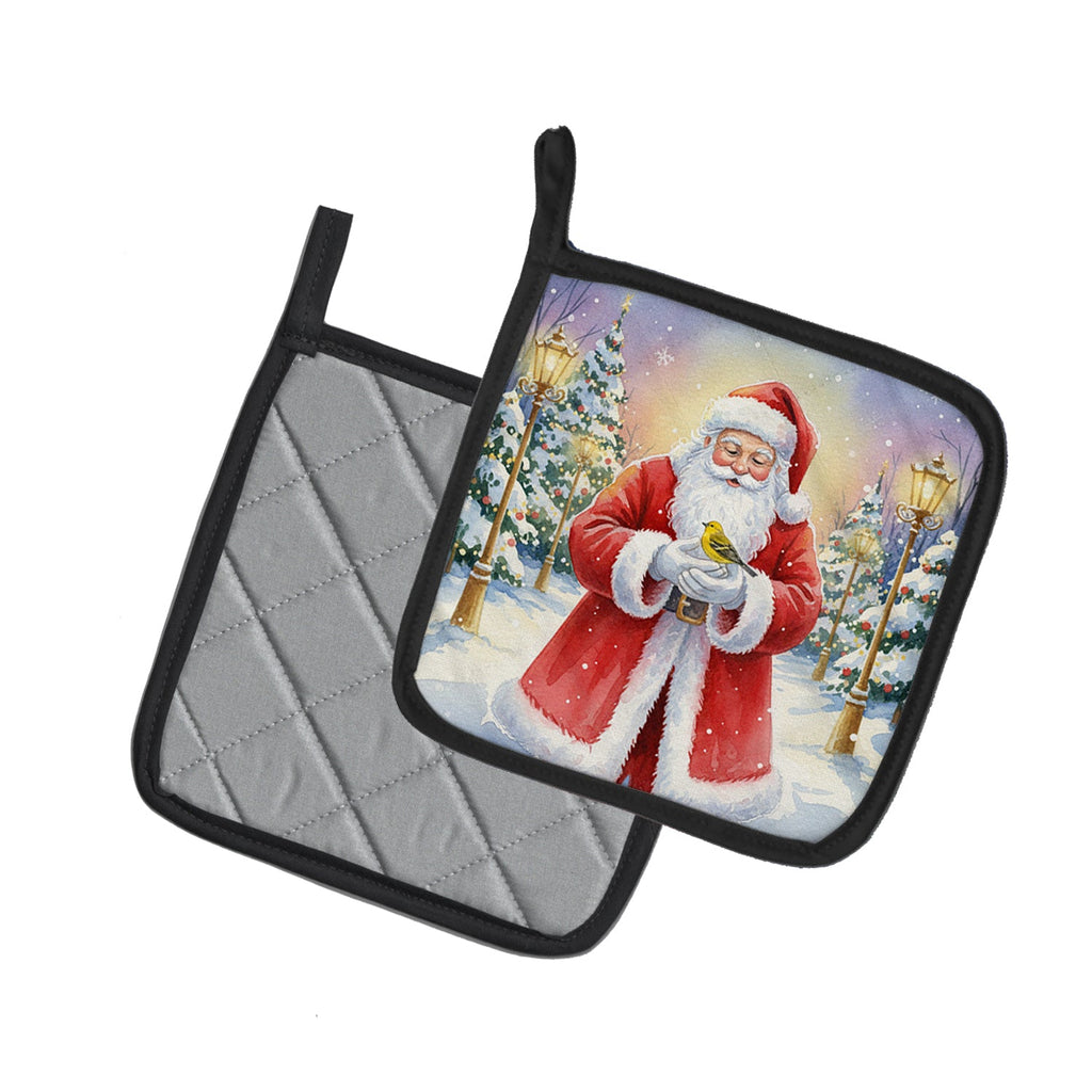 Yellowhammer with Santa Claus Pot Holder Set of 2 Heat Resistant Quilted Hot Pads 7.5 x 7.5 Inch, Insulated Kitchen Trivets for Cooking & Baking