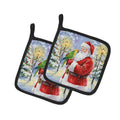 Yellow Naped Amazon with Santa Claus Pot Holder Set of 2 Heat Resistant Quilted Hot Pads 7.5 x 7.5 Inch, Insulated Kitchen Trivets for Cooking & Baking