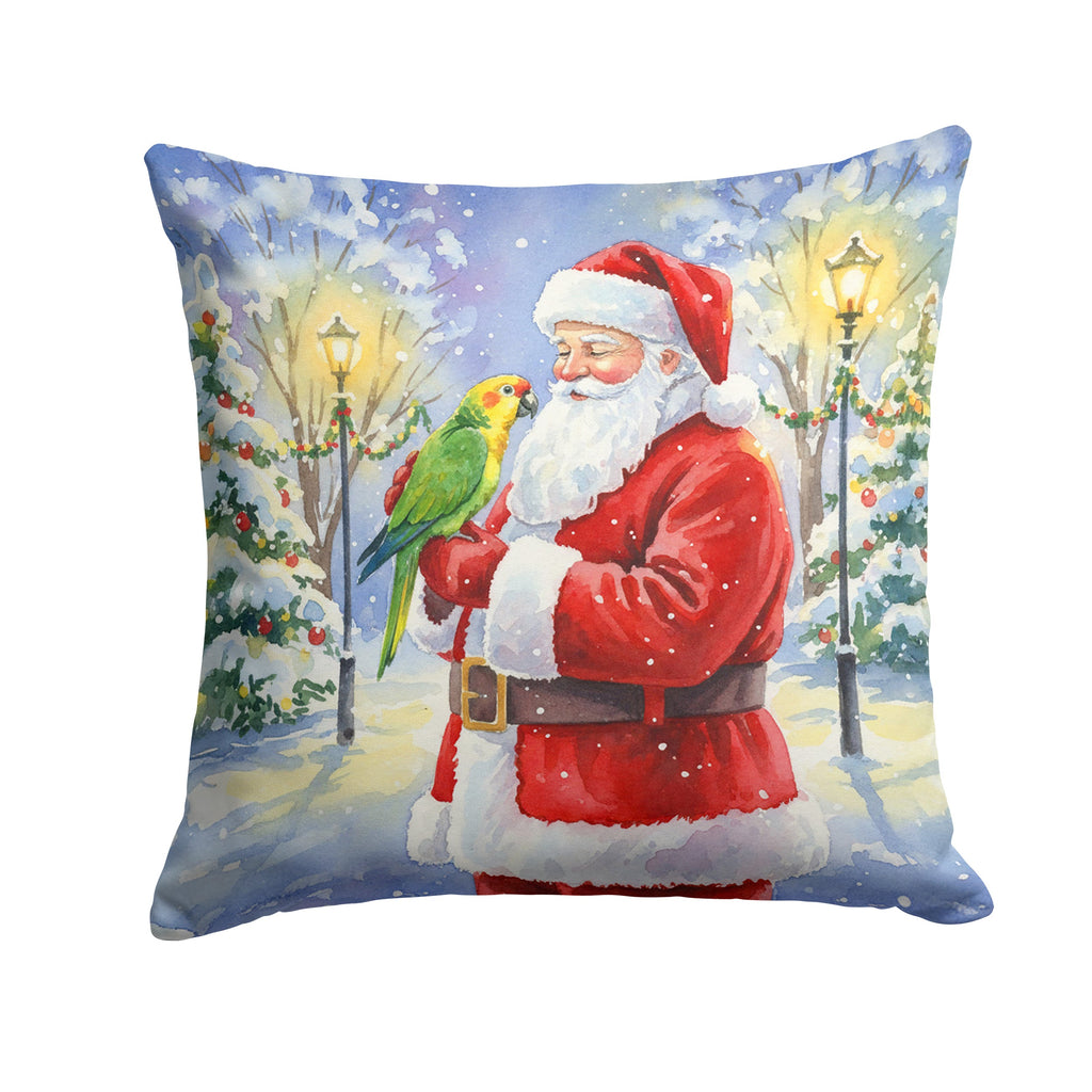 Yellow Naped Amazon with Santa Claus Decorative Throw Pillow 14x14 Indoor Outdoor Accent Cushion, Fabric Cover with Insert for Sofa, Bed, Porch & Living Room