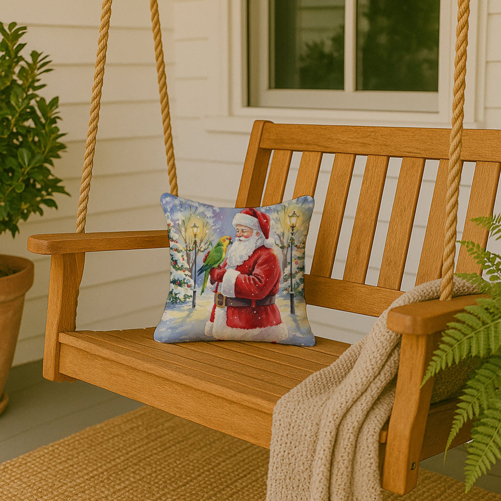 Yellow Naped Amazon with Santa Claus Decorative Throw Pillow 14x14 Indoor Outdoor Accent Cushion, Fabric Cover with Insert for Sofa, Bed, Porch & Living Room