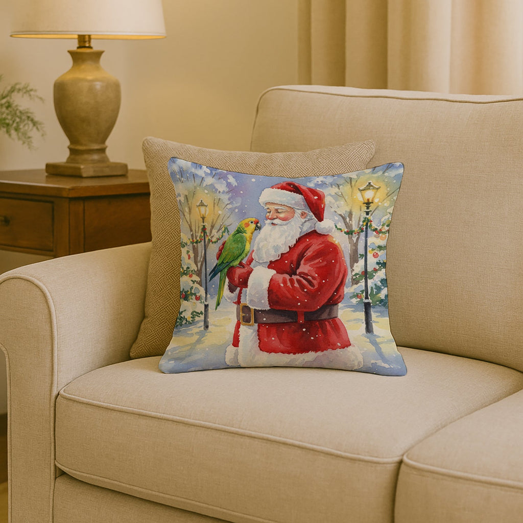 Yellow Naped Amazon with Santa Claus Decorative Throw Pillow 18x18 Indoor Outdoor Accent Cushion, Fabric Cover with Insert for Sofa, Bed, Porch & Living Room