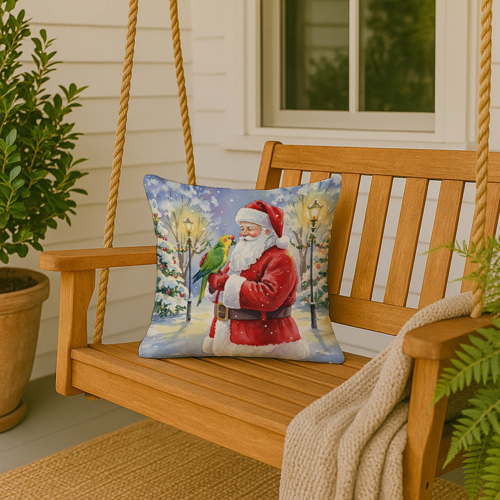 Yellow Naped Amazon with Santa Claus Decorative Throw Pillow 18x18 Indoor Outdoor Accent Cushion, Fabric Cover with Insert for Sofa, Bed, Porch & Living Room
