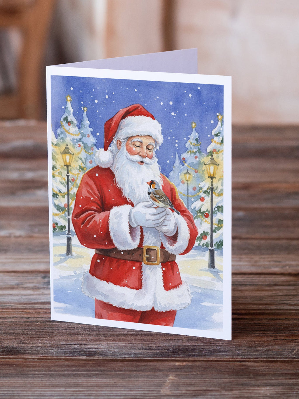 Zebra Finch with Santa Claus Greeting Cards Pack of 8 Blank Cards with Envelopes Whimsical A7 Size 5x7