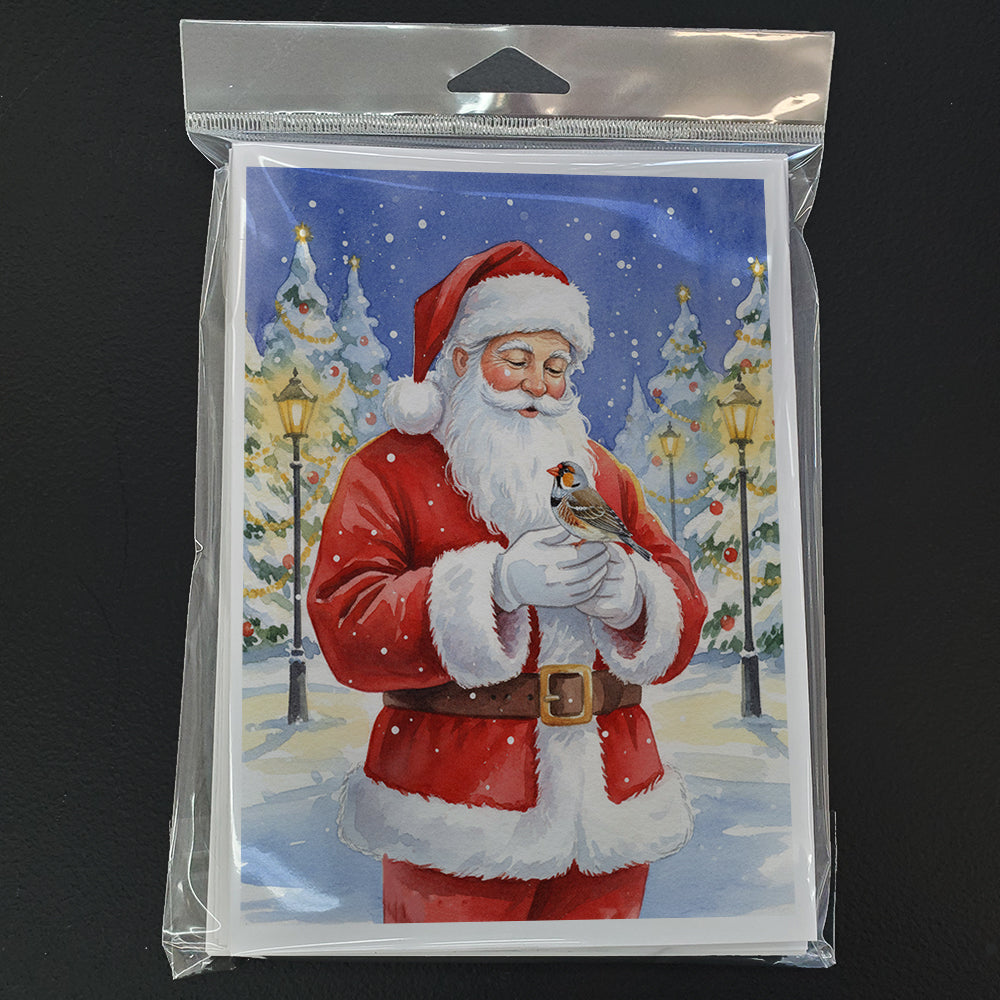 Zebra Finch with Santa Claus Greeting Cards Pack of 8 Blank Cards with Envelopes Whimsical A7 Size 5x7