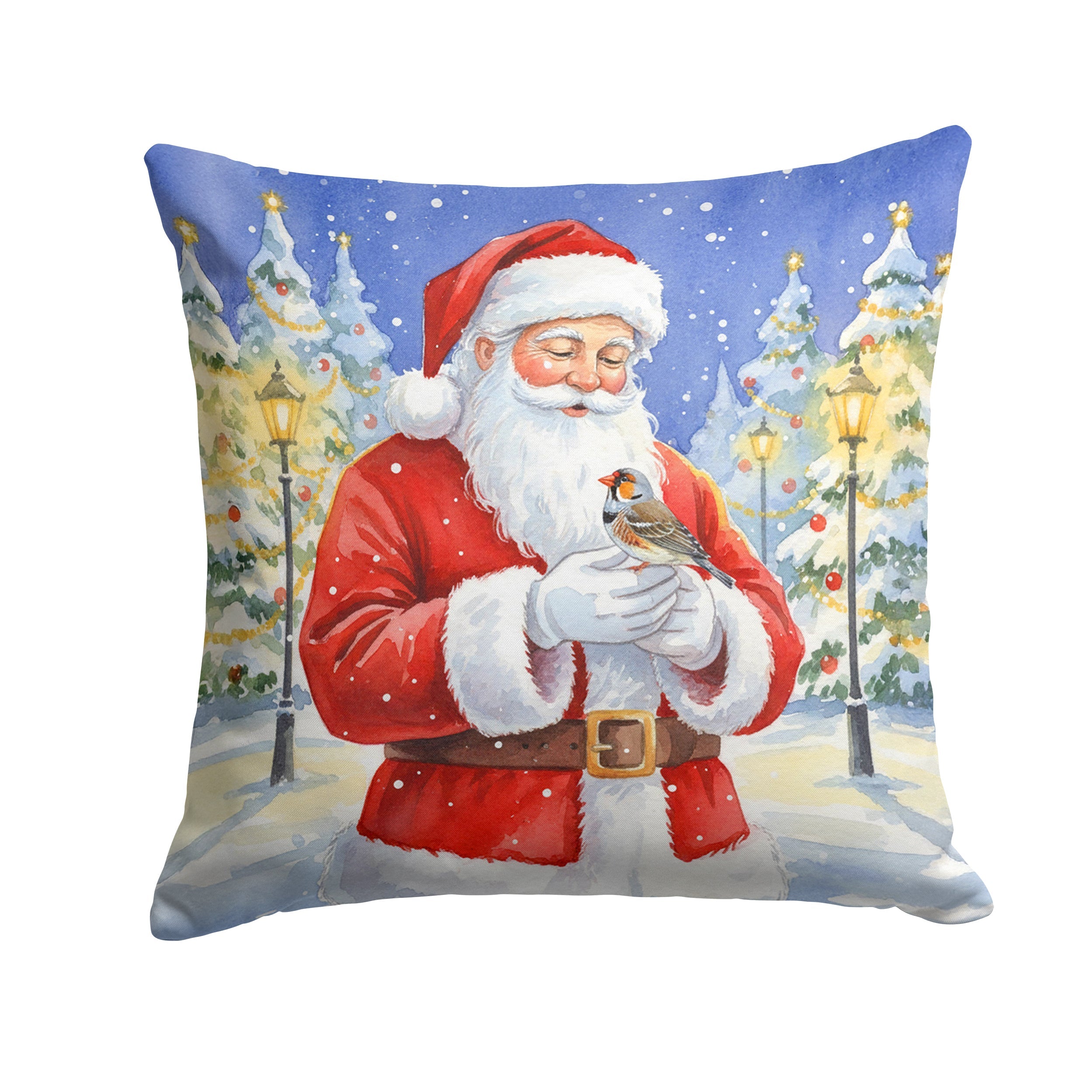 Zebra Finch with Santa Claus Decorative Throw Pillow 18x18 Indoor Outdoor Accent Cushion, Fabric Cover with Insert for Sofa, Bed, Porch & Living Room